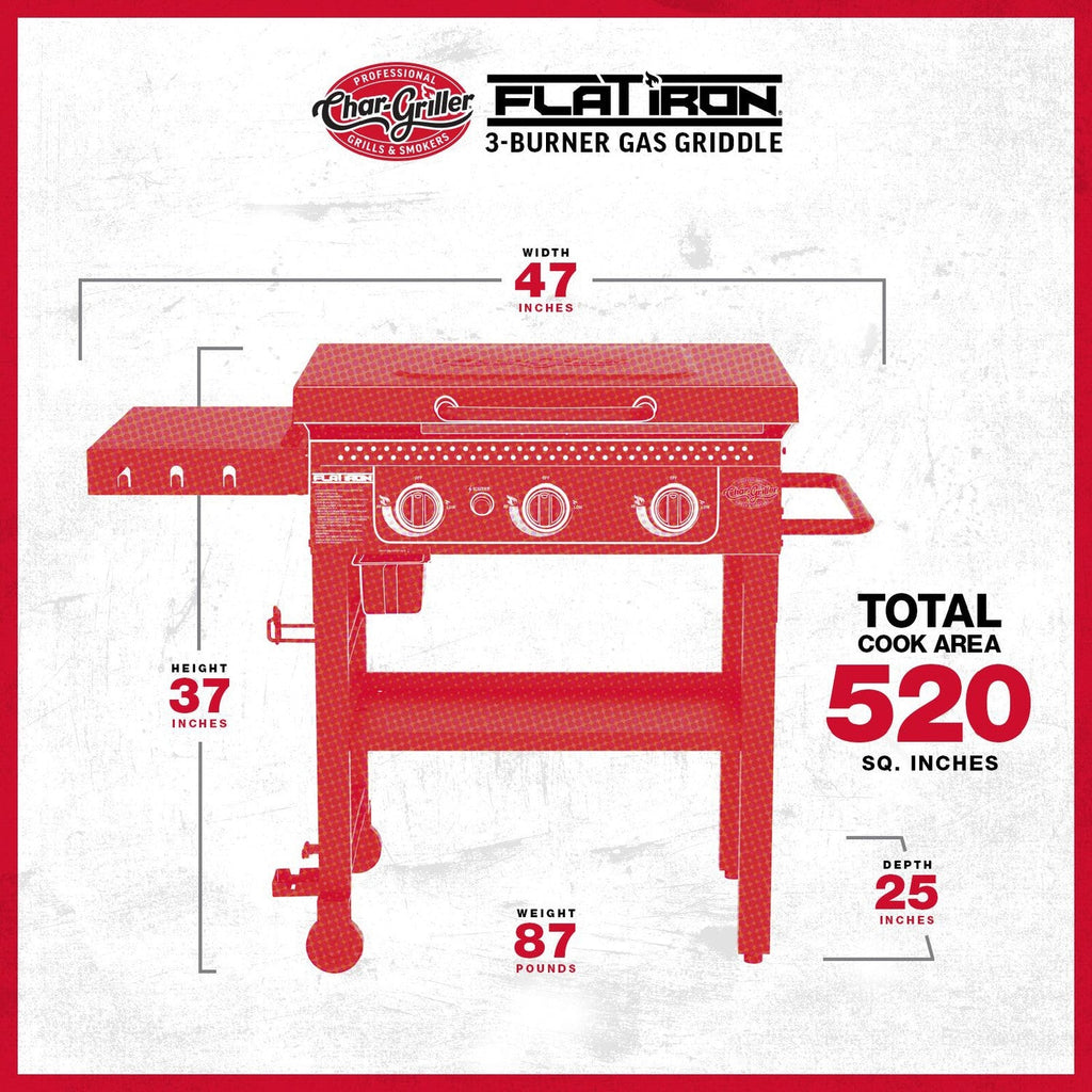 Char-Griller 3 Burner Flat Iron Gas Griddle Plancha BBQ