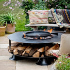 Firepits UK Flat Ring of Logs 120 Fire Pit With Swing Arm BBQ Rack