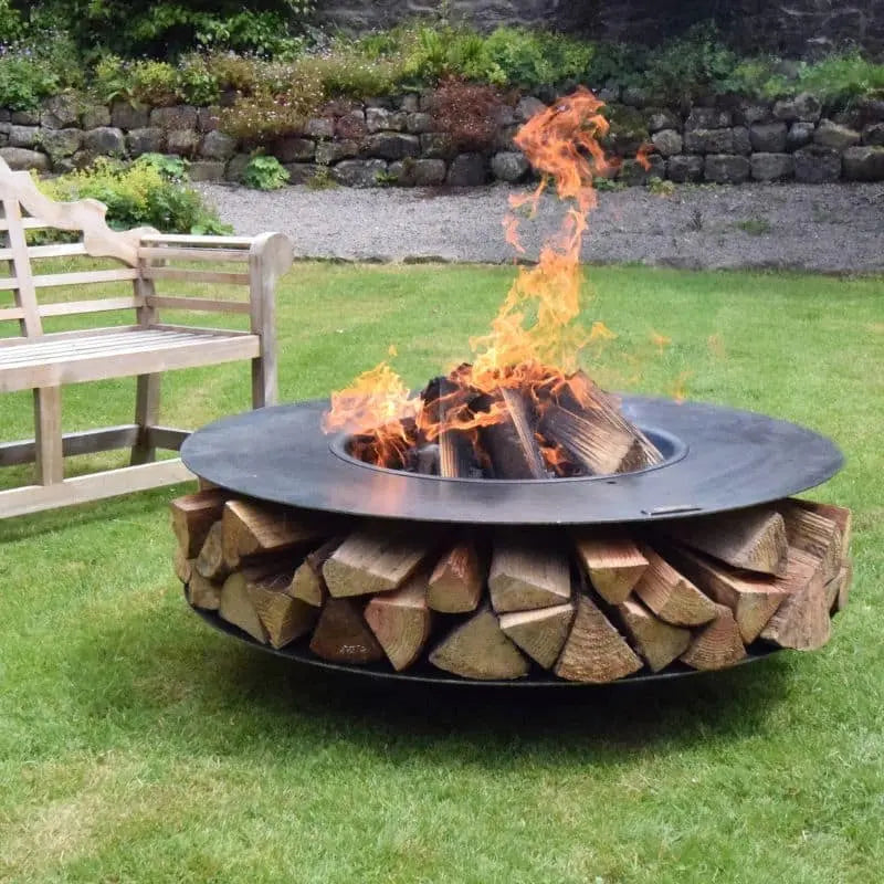 Firepits UK Flat Ring of Logs 120 Fire Pit With Swing Arm BBQ Rack