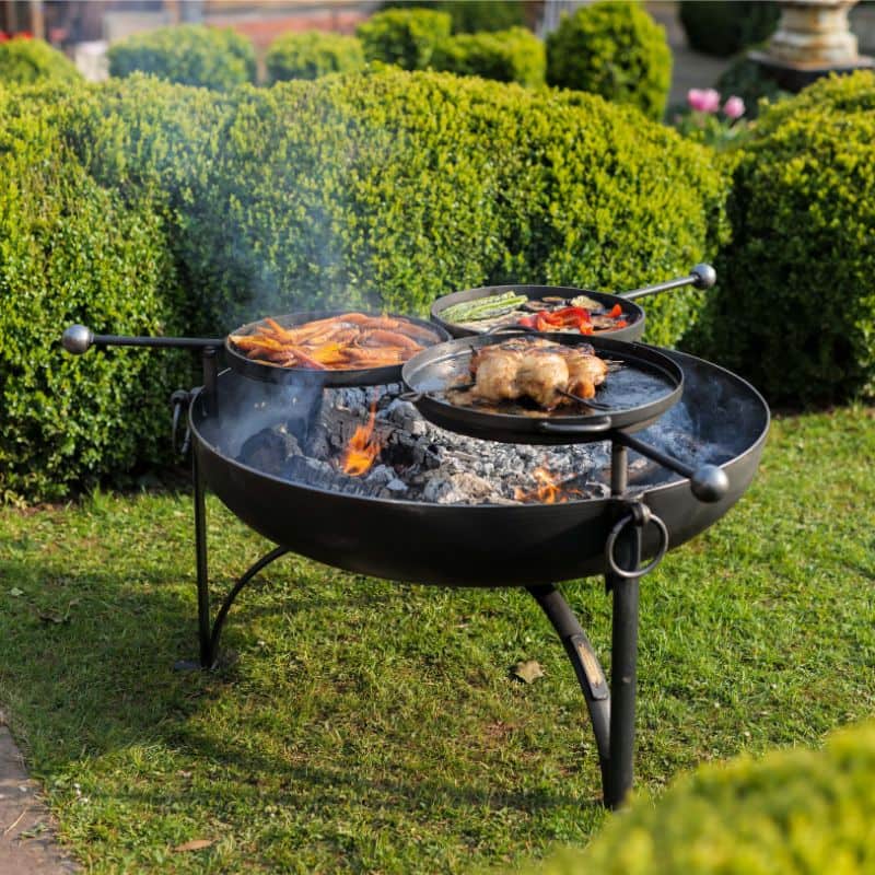 Firepits UK Plain Jane 90 Fire Pit with Three Swing Arm BBQ Racks