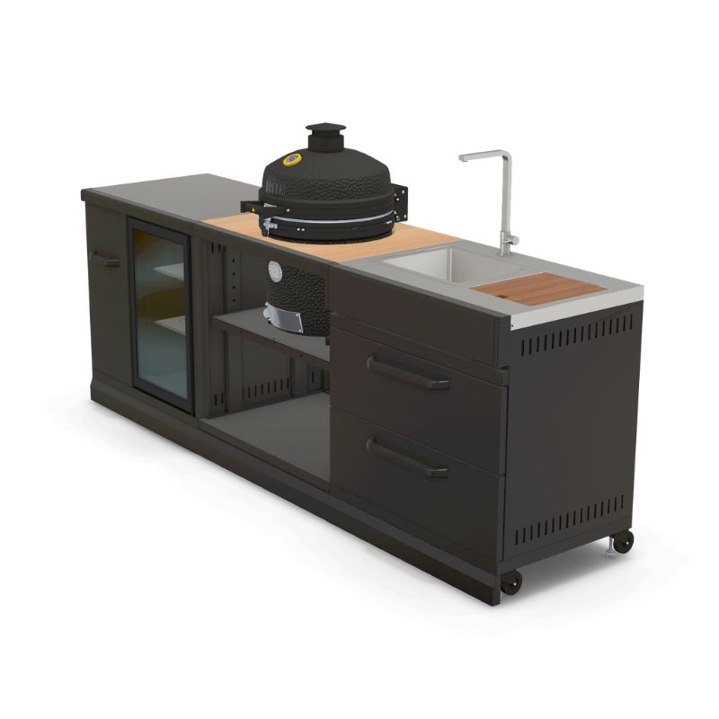 GRLLR Outdoor Kitchen - Ember Classic 18 inch Kamado, Fridge and Sink