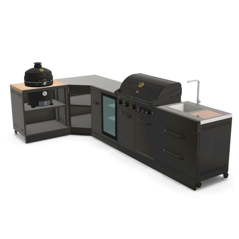 GRLLR Outdoor Kitchen - G5S 5 Burner BBQ, Fridge, Sink & Kamado Unit