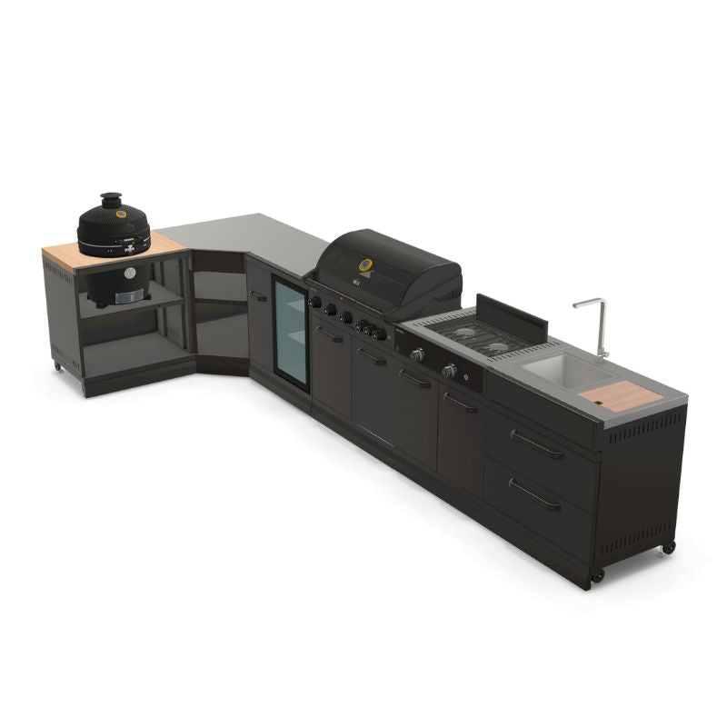 GRLLR Outdoor Kitchen - G5S 5 Burner BBQ, Stove, Fridge, Sink & Kamado Unit