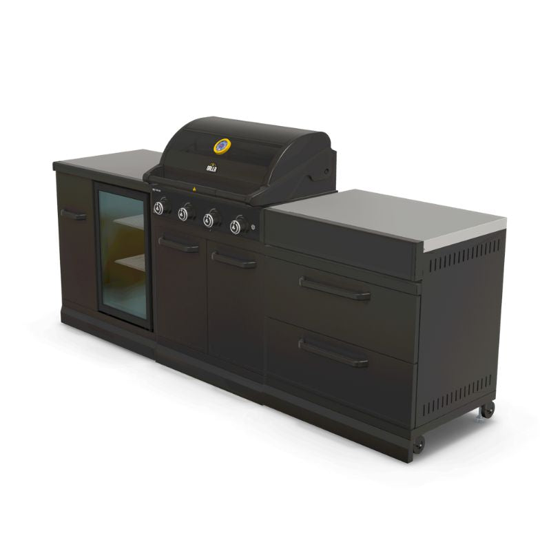 GRLLR Outdoor Kitchen - G4S 4 Burner BBQ, Fridge and Storage Unit