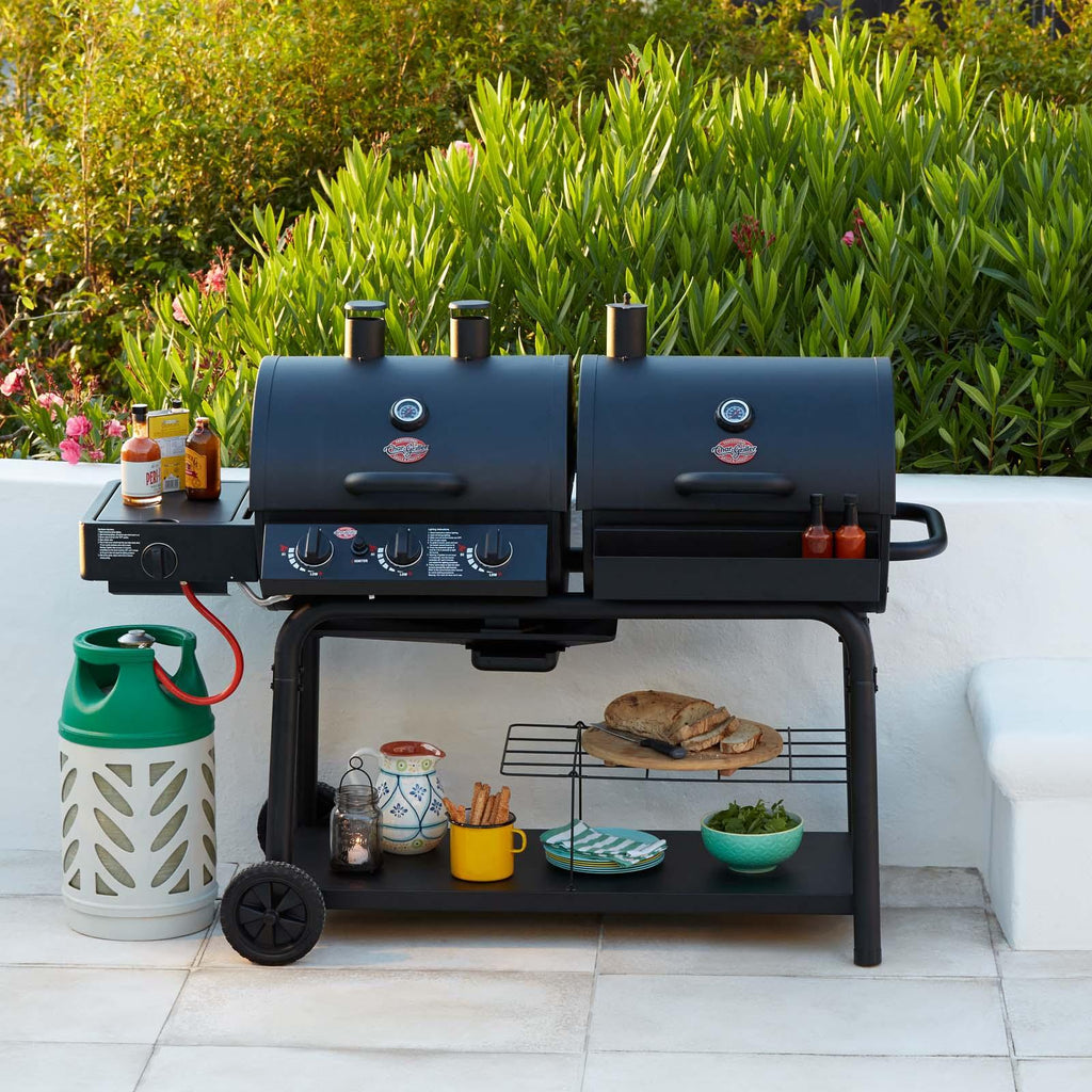 Char-Griller Duo™ 5050 Gas and Charcoal BBQ with Side Burner