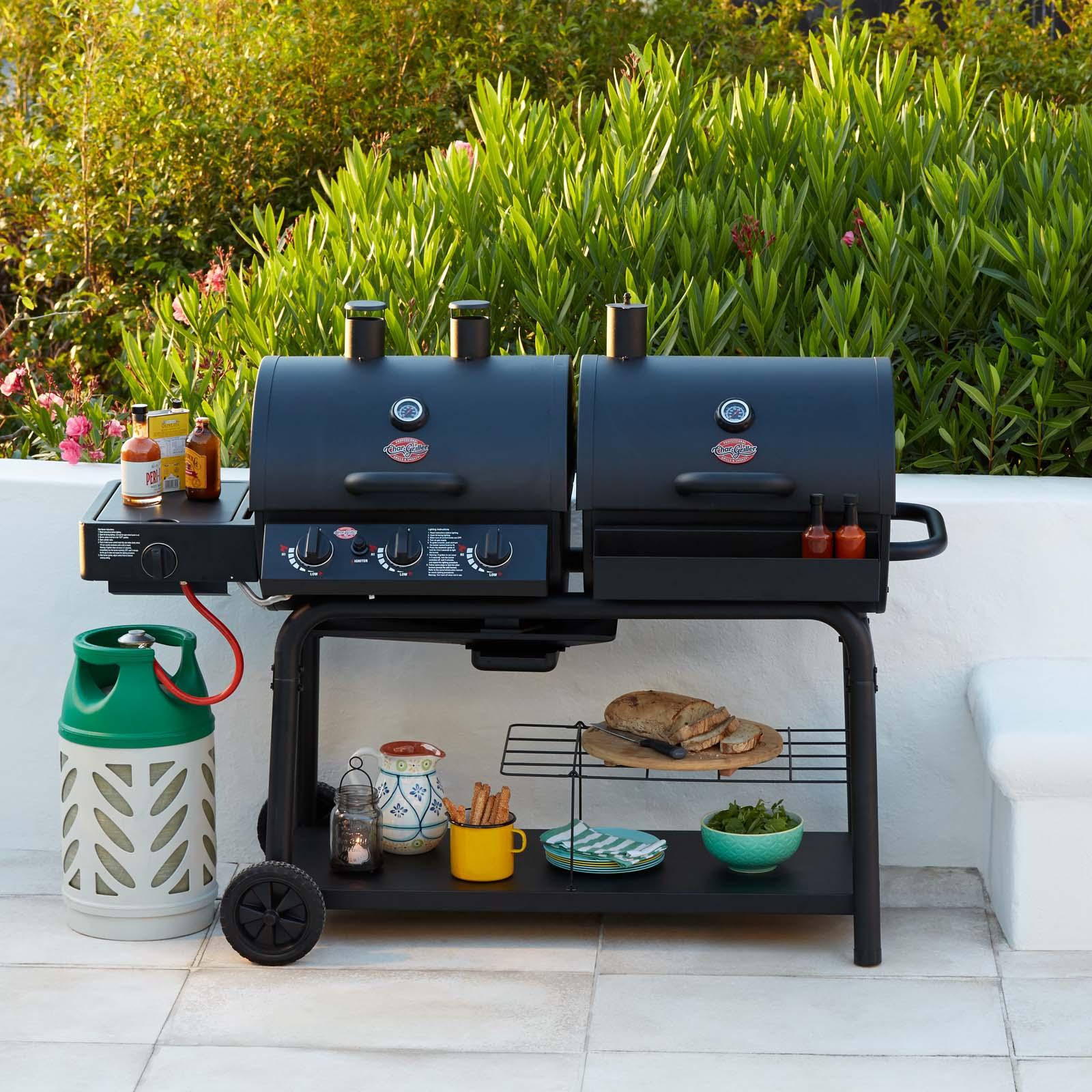 Char-Griller Duo™ 5050 Gas and Charcoal BBQ with Side Burner