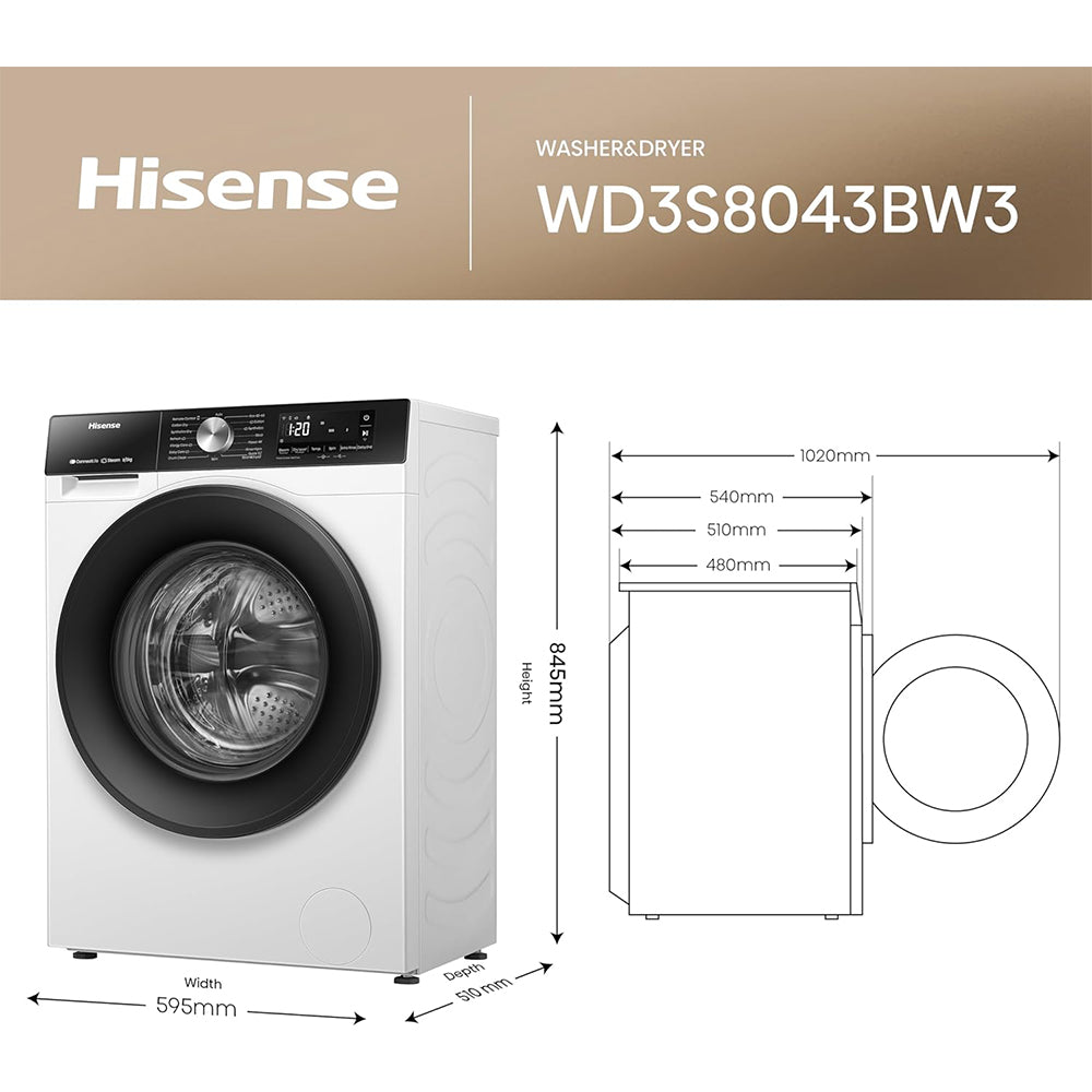 Hisense WD3S8043BW3 3S Series 8+5kg 1400 Spin WiFi-enabled Washer Dryer White