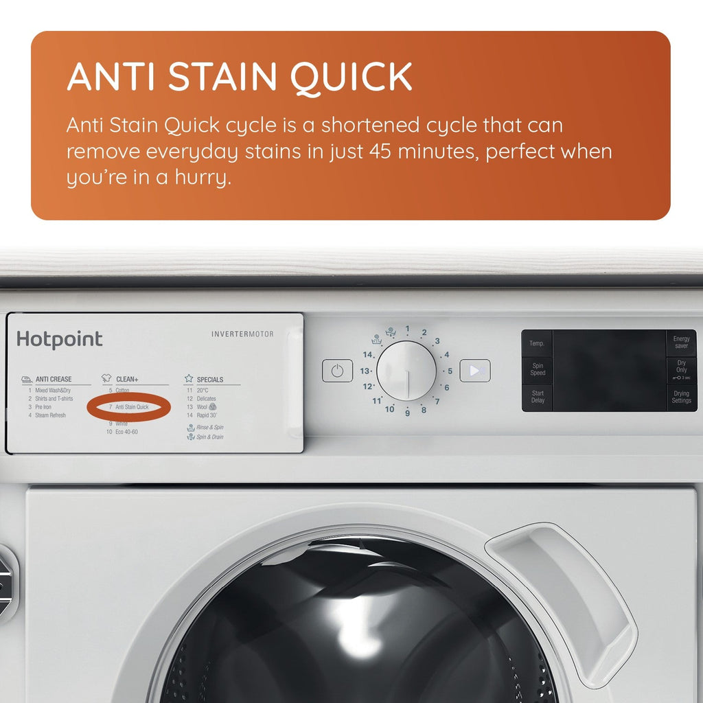 Hotpoint BIWDHG75148UKN 7+5kg 1400 Spin Built In Washer Dryer With Anti-Stain White