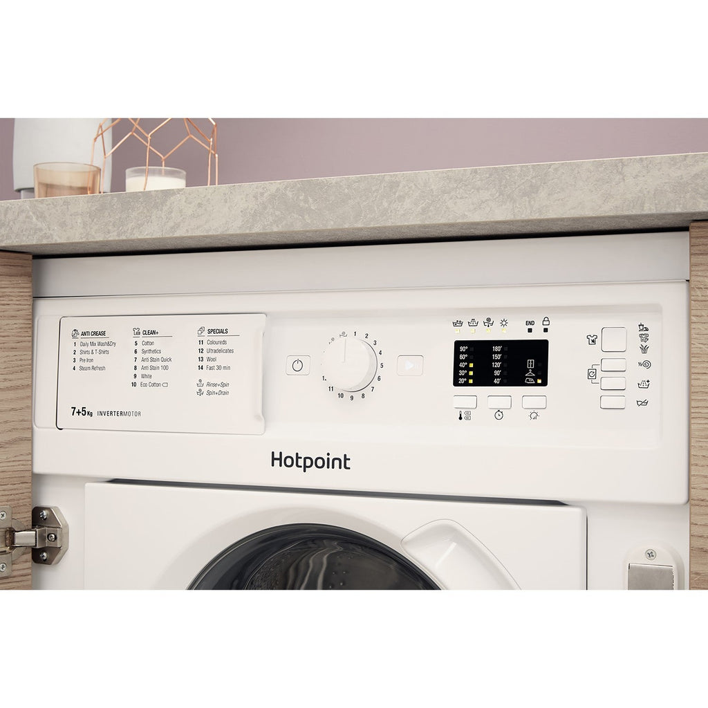 Hotpoint BIWDHG75148UKN 7+5kg 1400 Spin Built In Washer Dryer With Anti-Stain White
