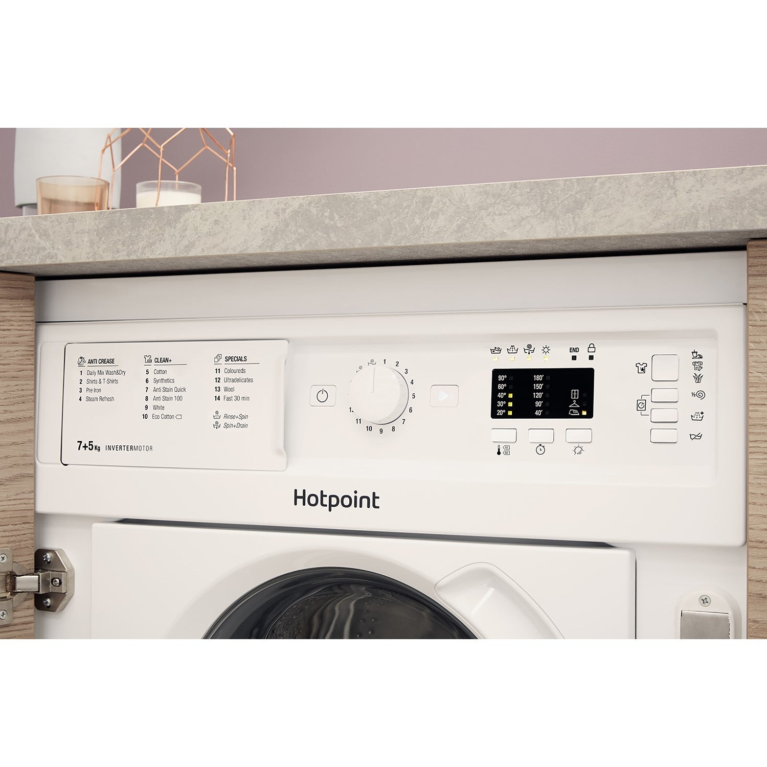 Hotpoint BIWDHG75148UKN 7+5kg 1400 Spin Built In Washer Dryer With Anti-Stain White