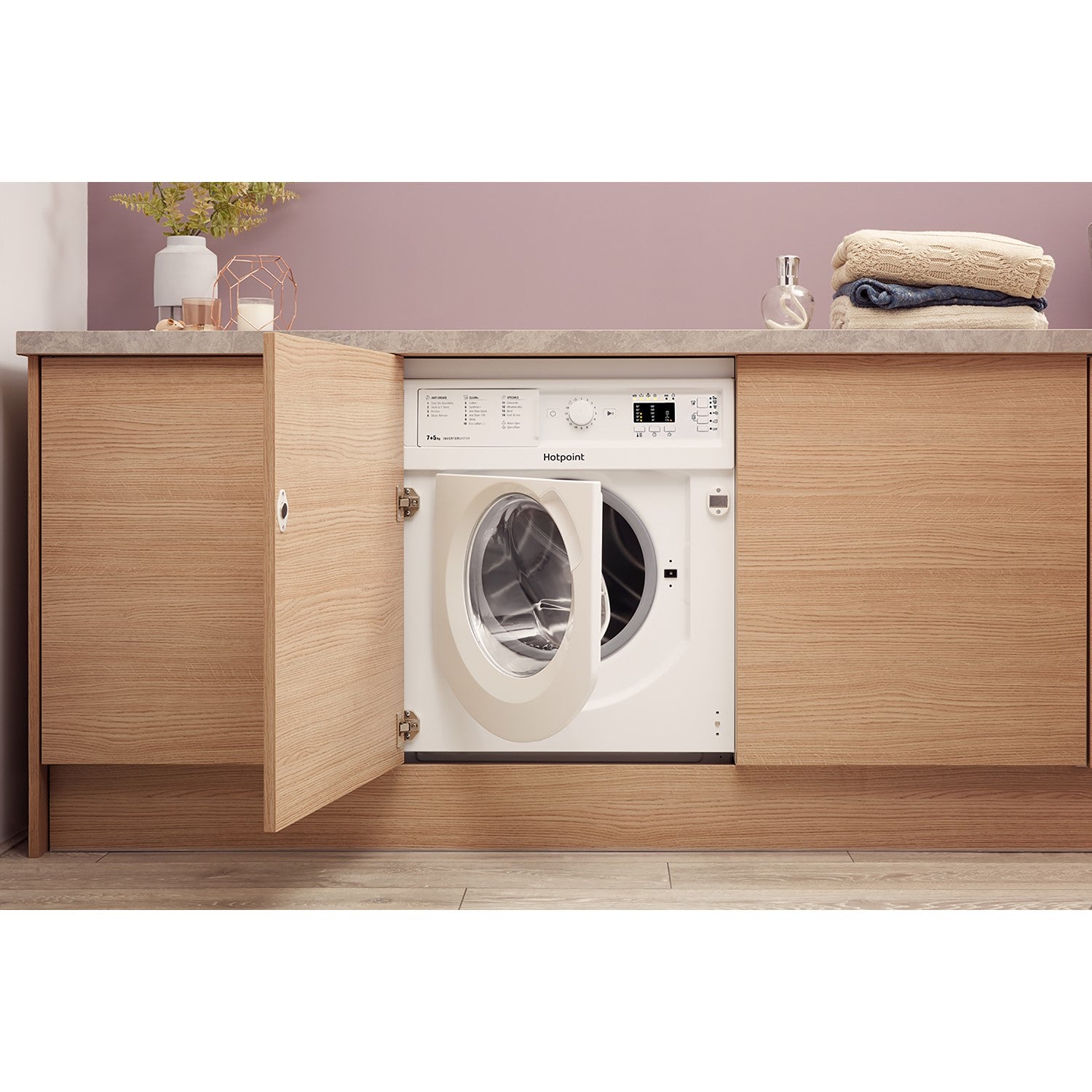 Hotpoint BIWDHG75148UKN 7+5kg 1400 Spin Built In Washer Dryer With Anti-Stain White