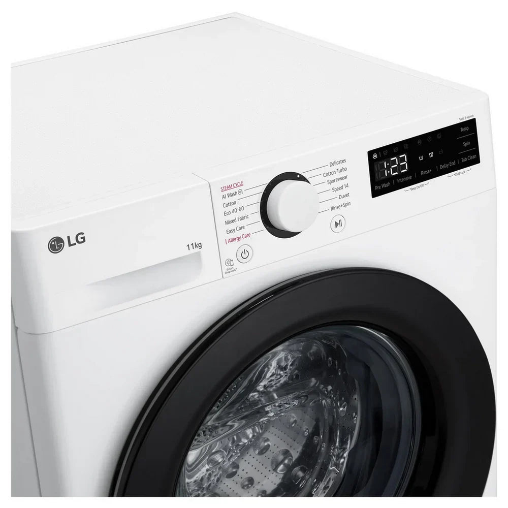 LG F4Y511WBLN1 11kg Steam 1400 Spin Freestanding Front Load Washing Machine White - A Rated