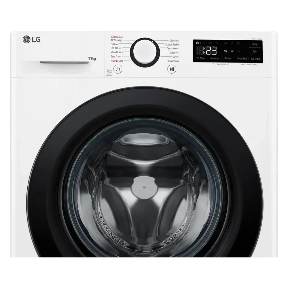 LG F4Y511WBLN1 11kg Steam 1400 Spin Freestanding Front Load Washing Machine White - A Rated