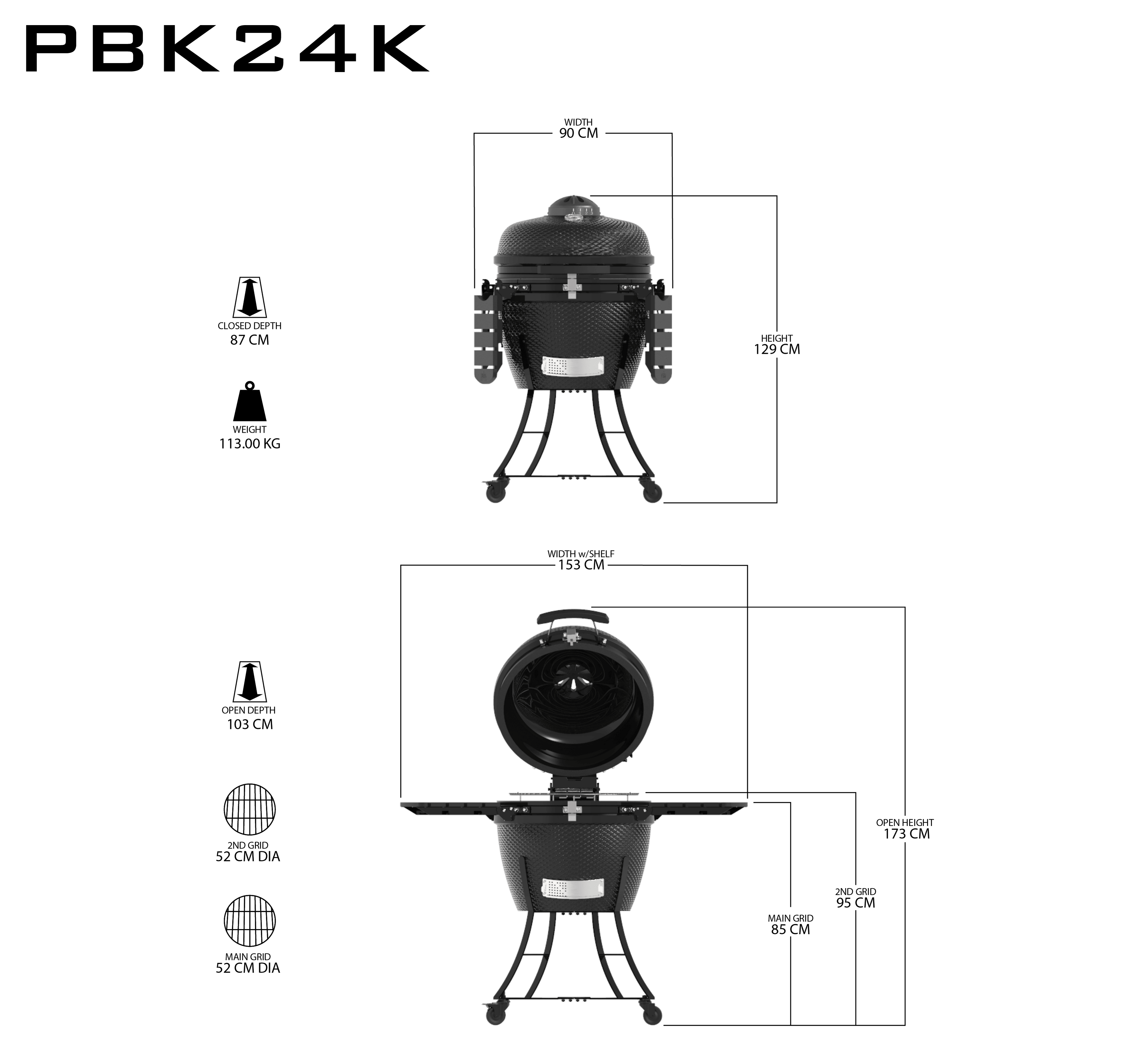 Pit Boss K24 24" (60cm) Black Ceramic Kamado BBQ with Cover