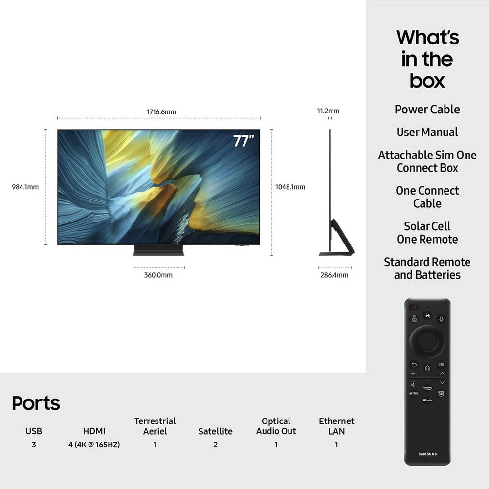 Samsung QE77S95FATXXU 77 Inch S95F OLED 4K Ultra HD HDR Smart AI TV 2025