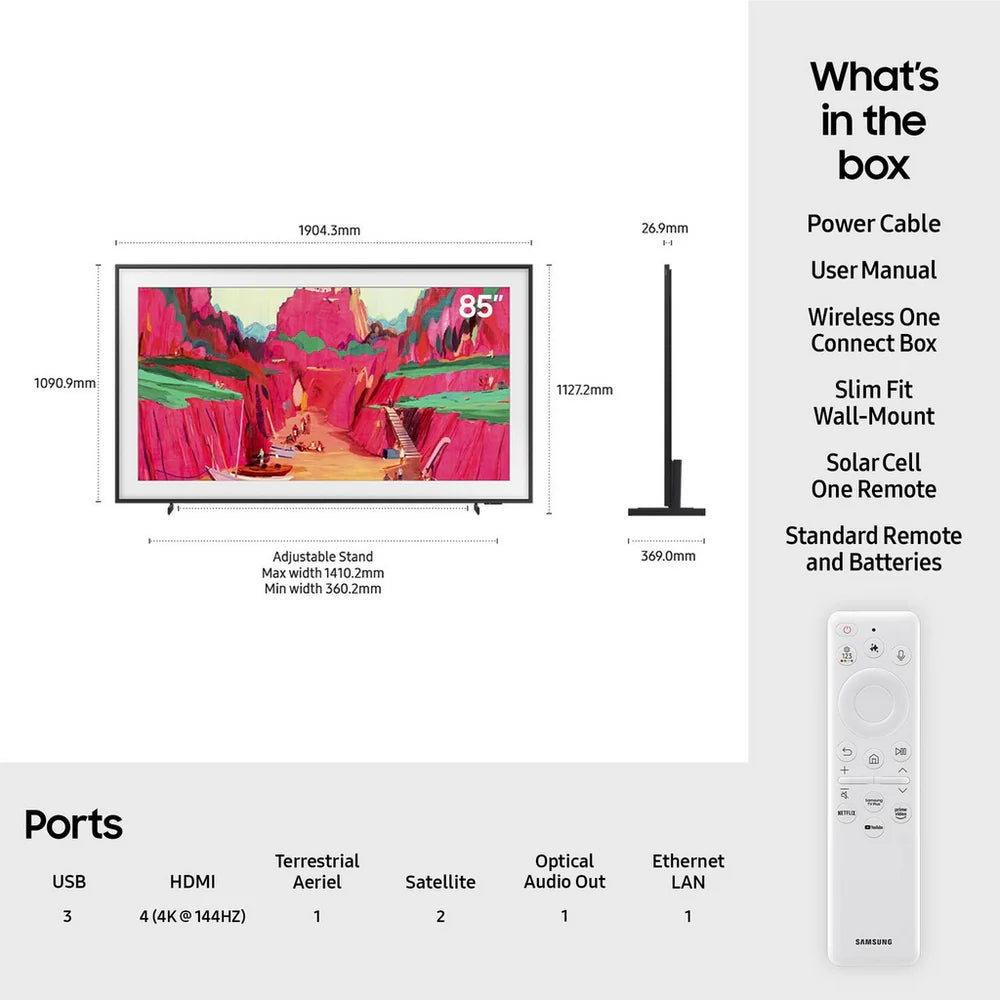 Samsung QE85LS03FWUXXU 85 Inch The Frame Pro LS03FW Art Mode Neo QLED 4K Vision Ultra HD HDR Smart AI TV 2025