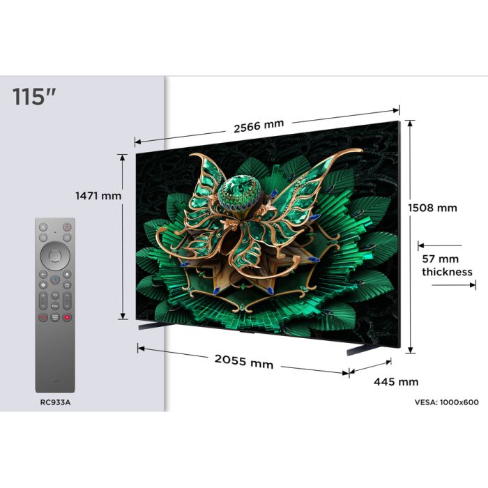 TCL 115C7K-UK 115 Inch Premium 4K QD-Mini LED UHD HDR Smart Google TV 2025