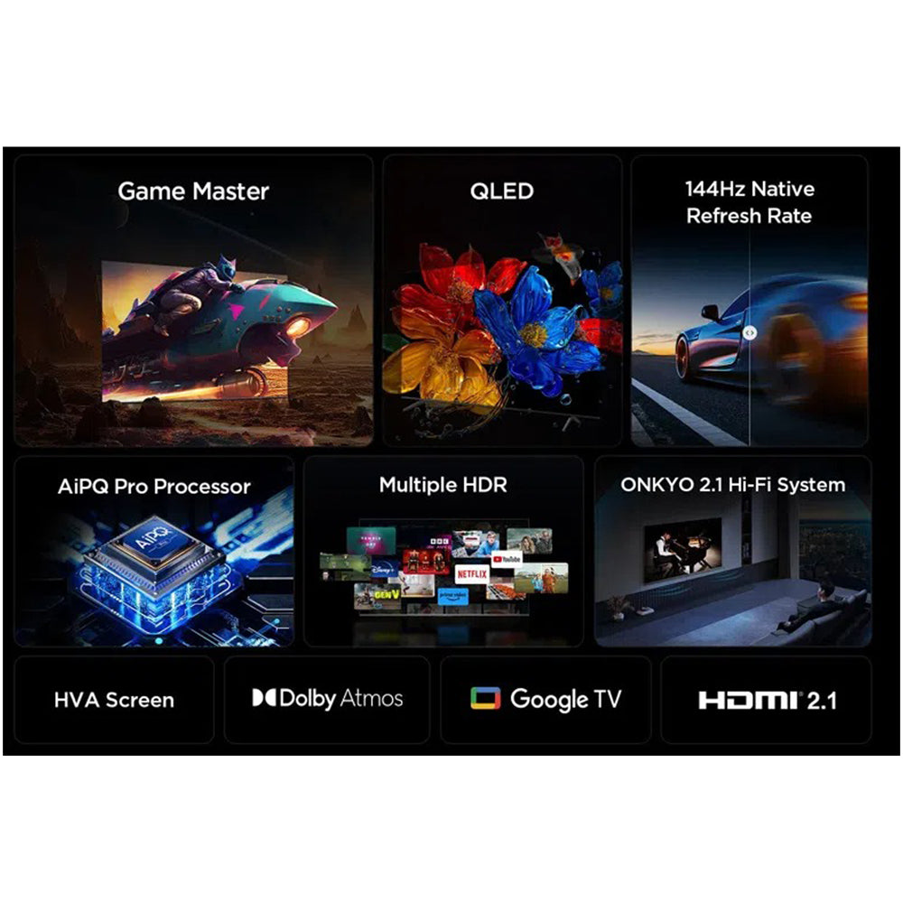 TCL 98P8K-UK 98 Inch P8K 4K Ultra HD HDR QLED Smart Google TV with 144Hz Motion Clarity Pro and Onkyo 2.1 sound 2025