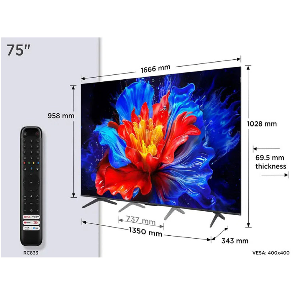 TCL 98P8K-UK 98 Inch P8K 4K Ultra HD HDR QLED Smart Google TV with 144Hz Motion Clarity Pro and Onkyo 2.1 sound 2025